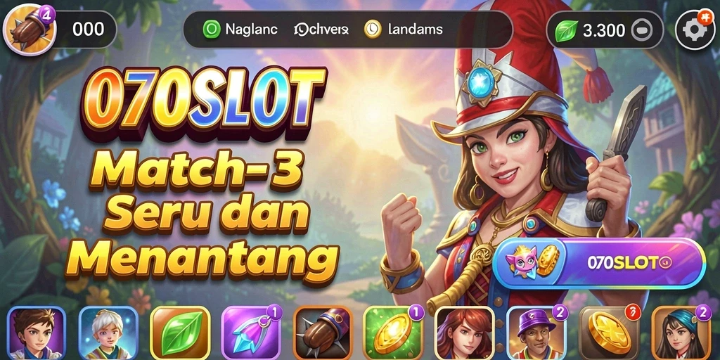 Screenshot gameplay <strong>070SLOT</strong> dengan aksi match-3 yang penuh warna.