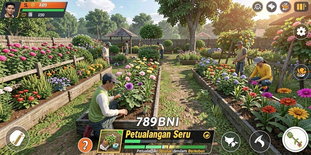 Tangkapan layar gameplay 789BNI yang menggambarkan suasana pertanian.