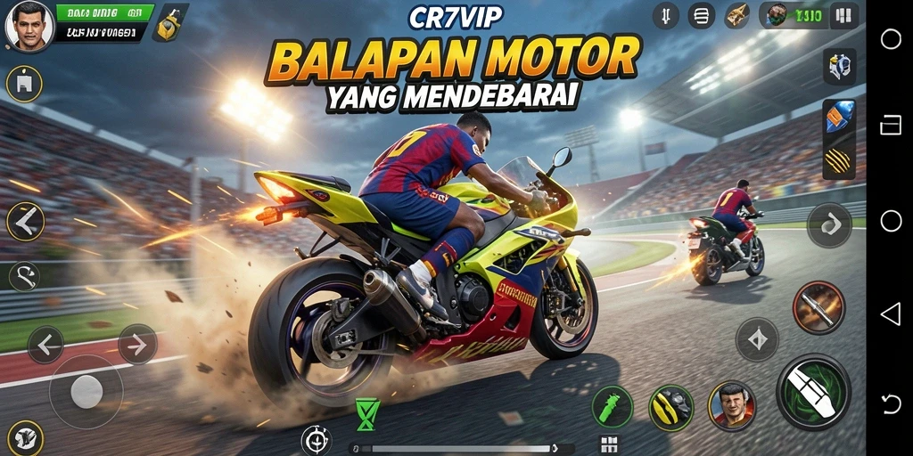 Gameplay seru di CR7VIP dengan balapan motor yang cepat.