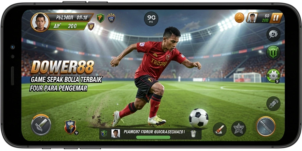 Screenshot DOWER88 menampilkan aksi seru di lapangan sepak bola.