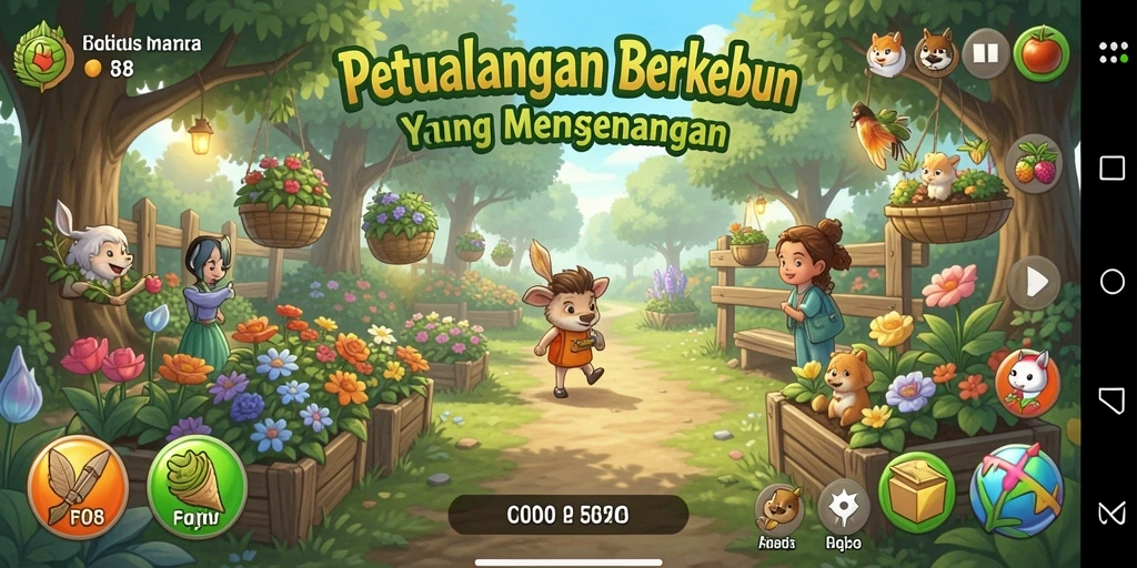 Gameplay menarik di F08 dengan berbagai tanaman dan alat pertanian.