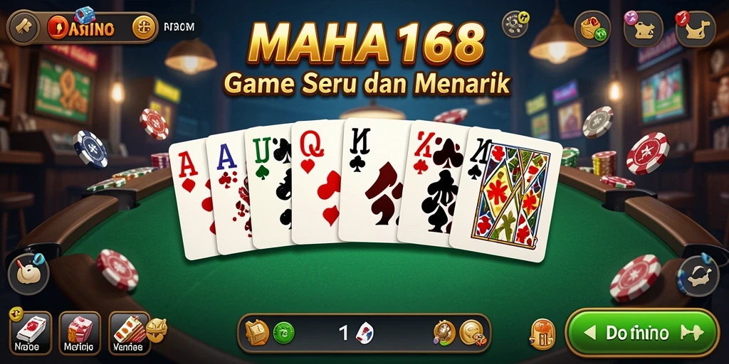 Tampilan menarik gameplay Domino MAHA168 dengan berbagai mode permainan.