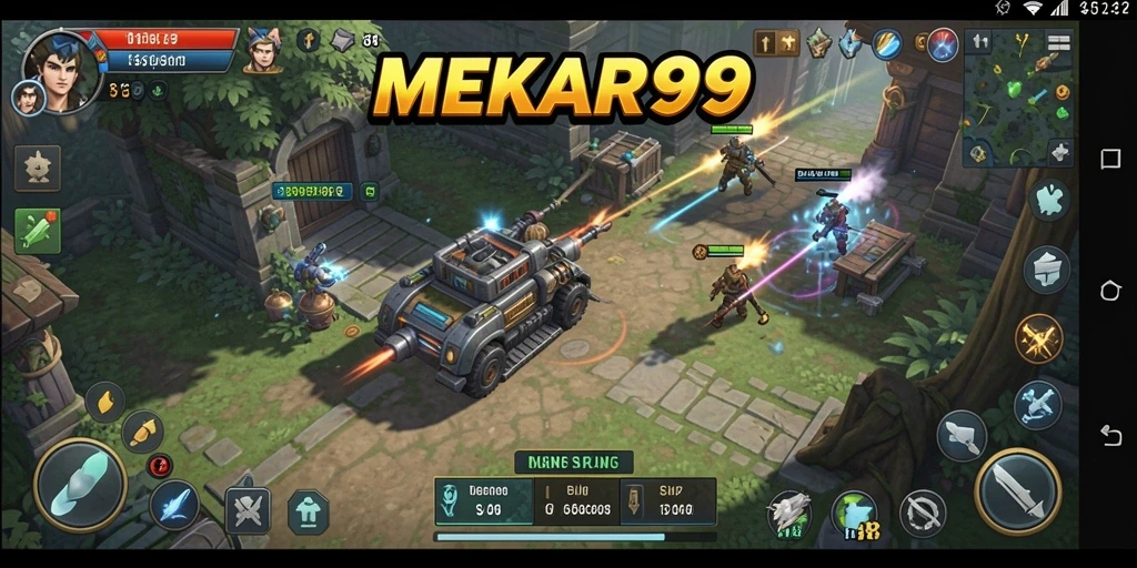Screenshot utama MEKAR99 menampilkan aksi strategi yang mendebarkan dalam gameplay.