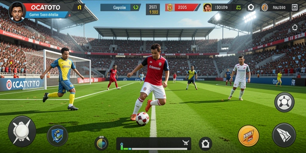 Tampilan gameplay OCATOTO yang seru dan penuh aksi sepak bola.