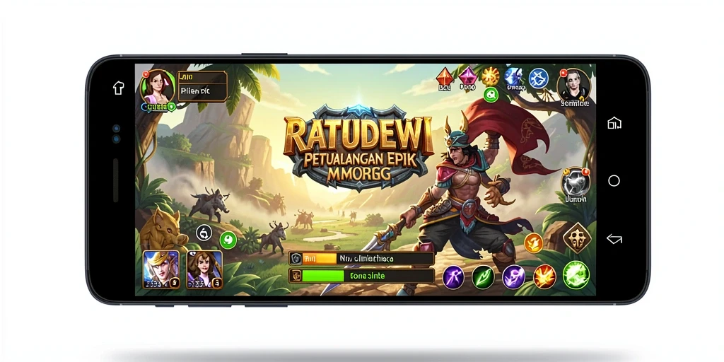 Screenshot gameplay RATUDEWI menampilkan pertempuran epik antara pemain dan monster.