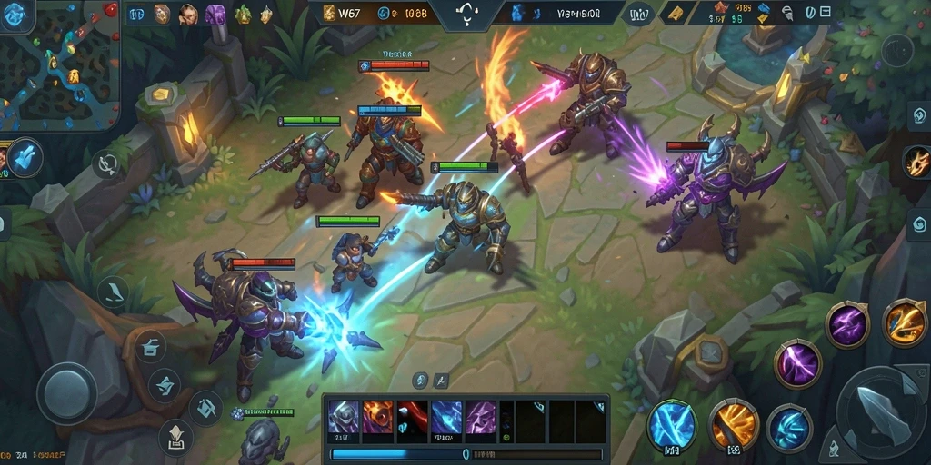 Tampilan gameplay W67 yang mendebarkan dalam pertempuran MOBA.